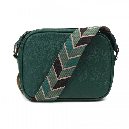 Green Vegan Leather Camera Bag with Chevron Strap by Peace of Mind